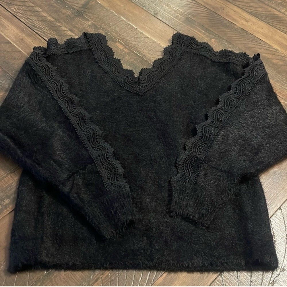 NWOT Black Lace Eyelash Sweater